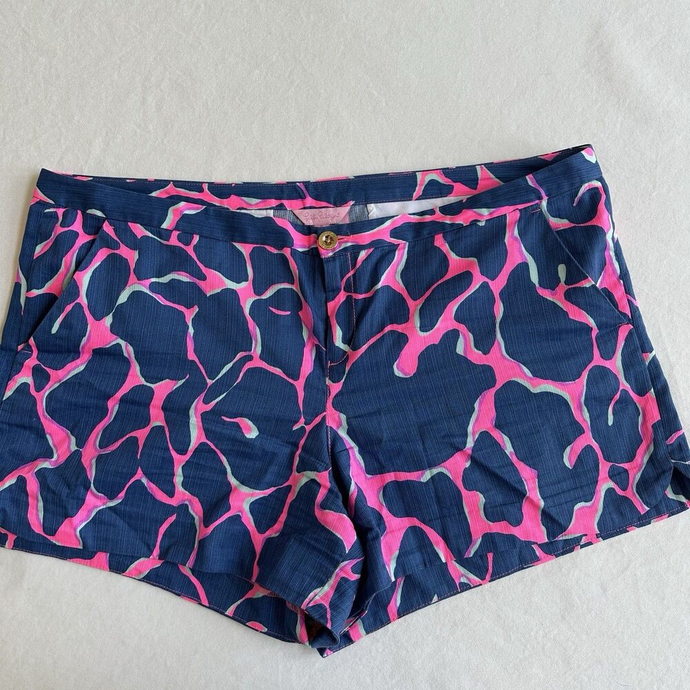 Lilly Pulitzer Adie Cotton Shorts Style 20948 Blue Tiki Pink 16 Broken Shaker
